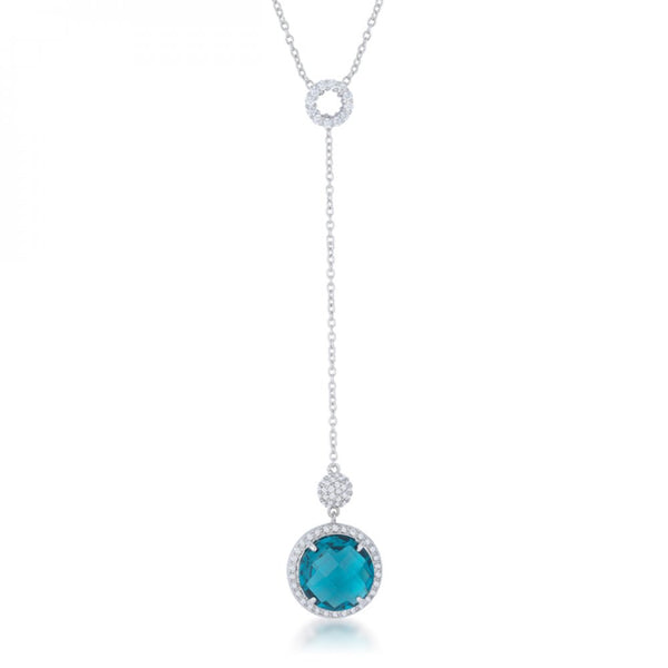 Lori 10.9ct Aqua Cz Rhodium Classic Drop Lariat Necklace
