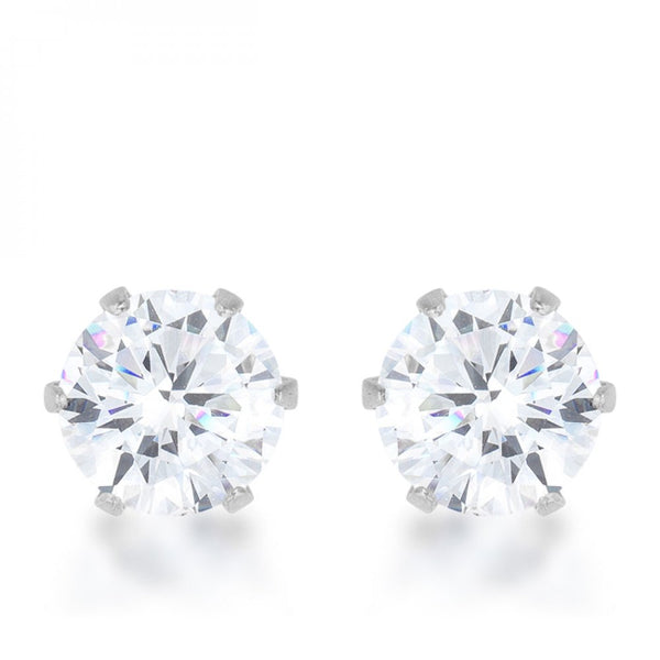 Reign 3.4ct Cz Rhodium Stainless Steel Stud Earrings