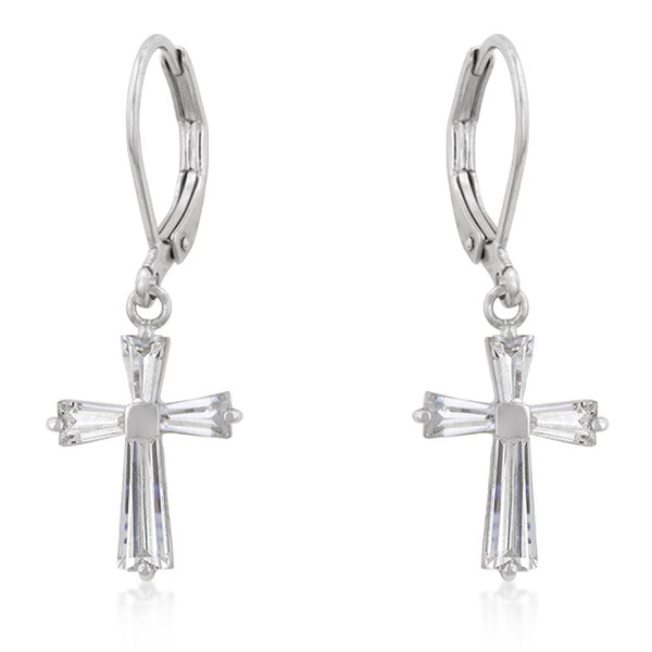 Cubic Zirconia Silvertone Cross Earrings