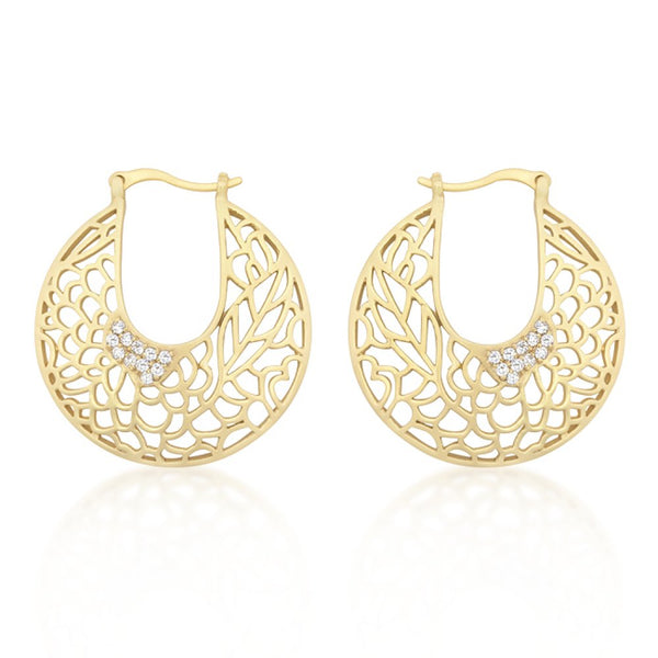 Matte Gold Floral Filigree Hoop Earrings
