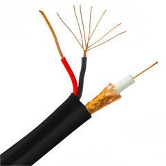 Bulk RG6 Siamese Coaxial/Power Cable, Black, Solid Core (Copper), 95% CCA Braid, Coax, 18/2 (18 AWG 2 Conductor) Copper Power, Spool, 1000 foot