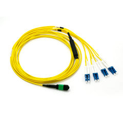 Plenum Fiber Optic Cable, 40 Gigabit Ethernet QSFP 40GBase-SR4 to MTP(MPO)/LC (4 Duplex LC) 24 inch Breakout Cable, 9/125, 3 meter